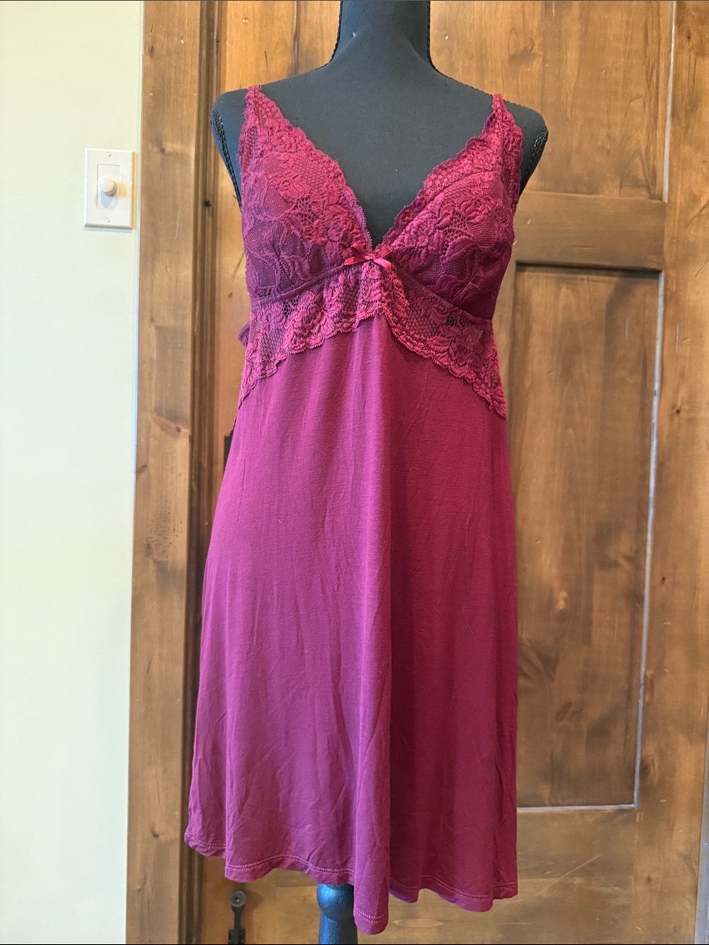 Delicate Lace-Trim Chemise in Burgundy